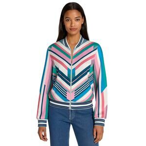 Jealous Tomato Chevron Striped Color Block Pink Blue Jacket LARGE Colorful